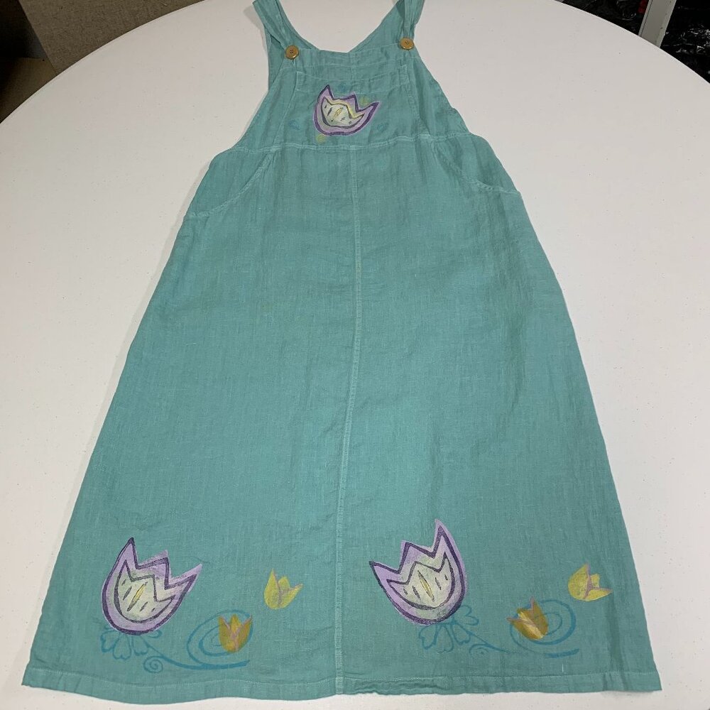 Blue Fish Light Aqua dress/jumper w/ purple flowers